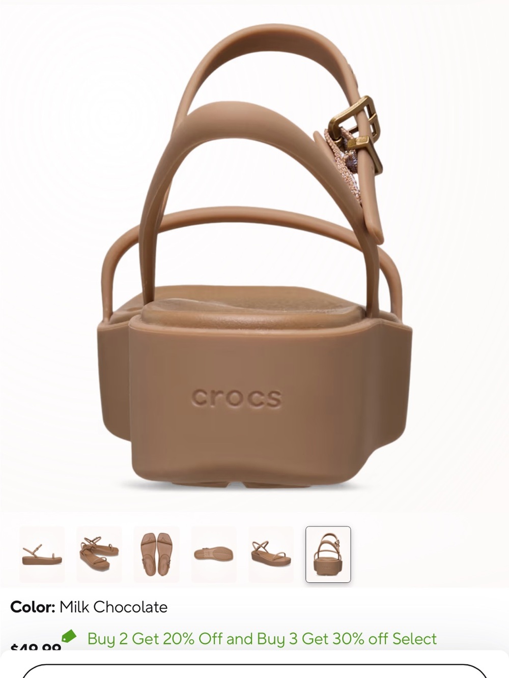 CROCS Miami Platform Y-Strap Sandal in Milk Chocolate - Picture 7 of 11